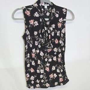 Bar III Floral Sleeveless Blouse, Black, Women's Size XXS‎